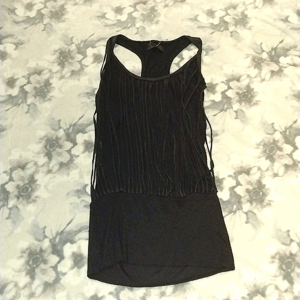 black dress with attached tassles